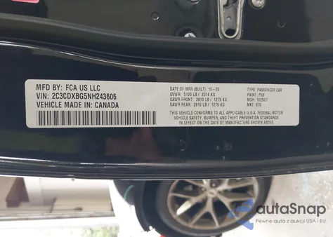 2022 Dodge Charger Sxt Rwd z USA, uszkodzony, nr VIN 2C3CDXBG5NH243606